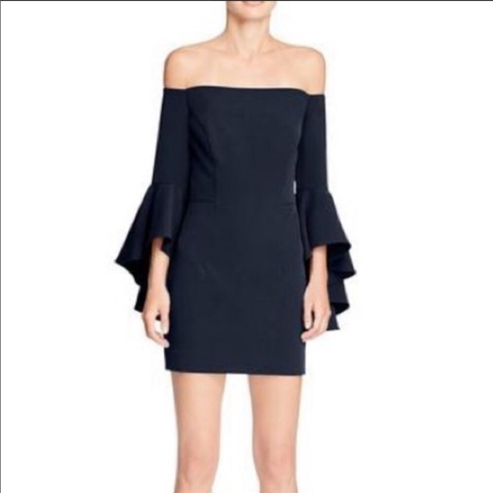 MILLY | Off the Shoulder Ruffle Sleeve Blue Dress